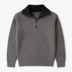 Men's ribbed quarter-zip high-neck sweater with long sleeves