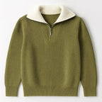 Men's ribbed quarter-zip high-neck sweater with long sleeves