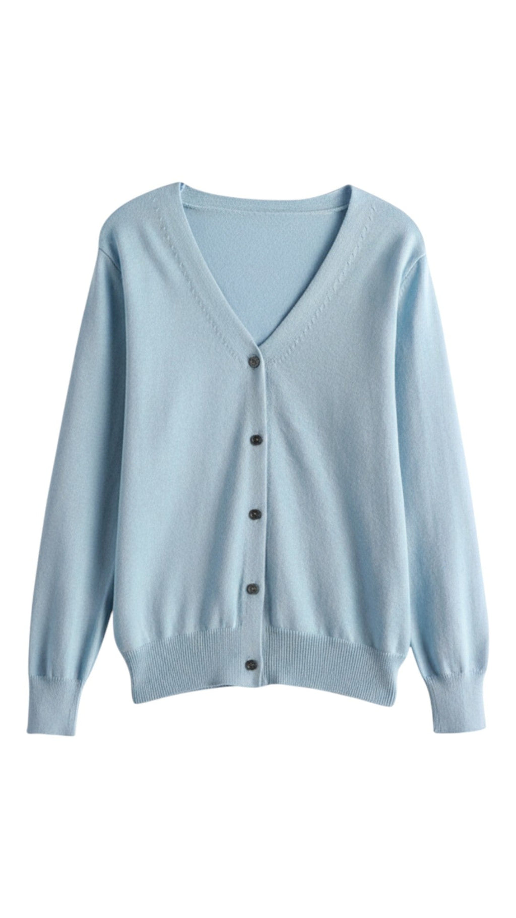 Women's long-sleeve V-neck button cardigan with ribbed trims