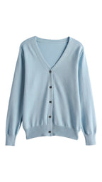 Women's long-sleeve V-neck button cardigan with ribbed trims