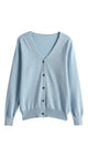 Women's long-sleeve V-neck button cardigan with ribbed trims