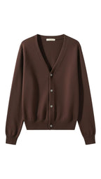 Women's long-sleeve V-neck button cardigan with ribbed trims