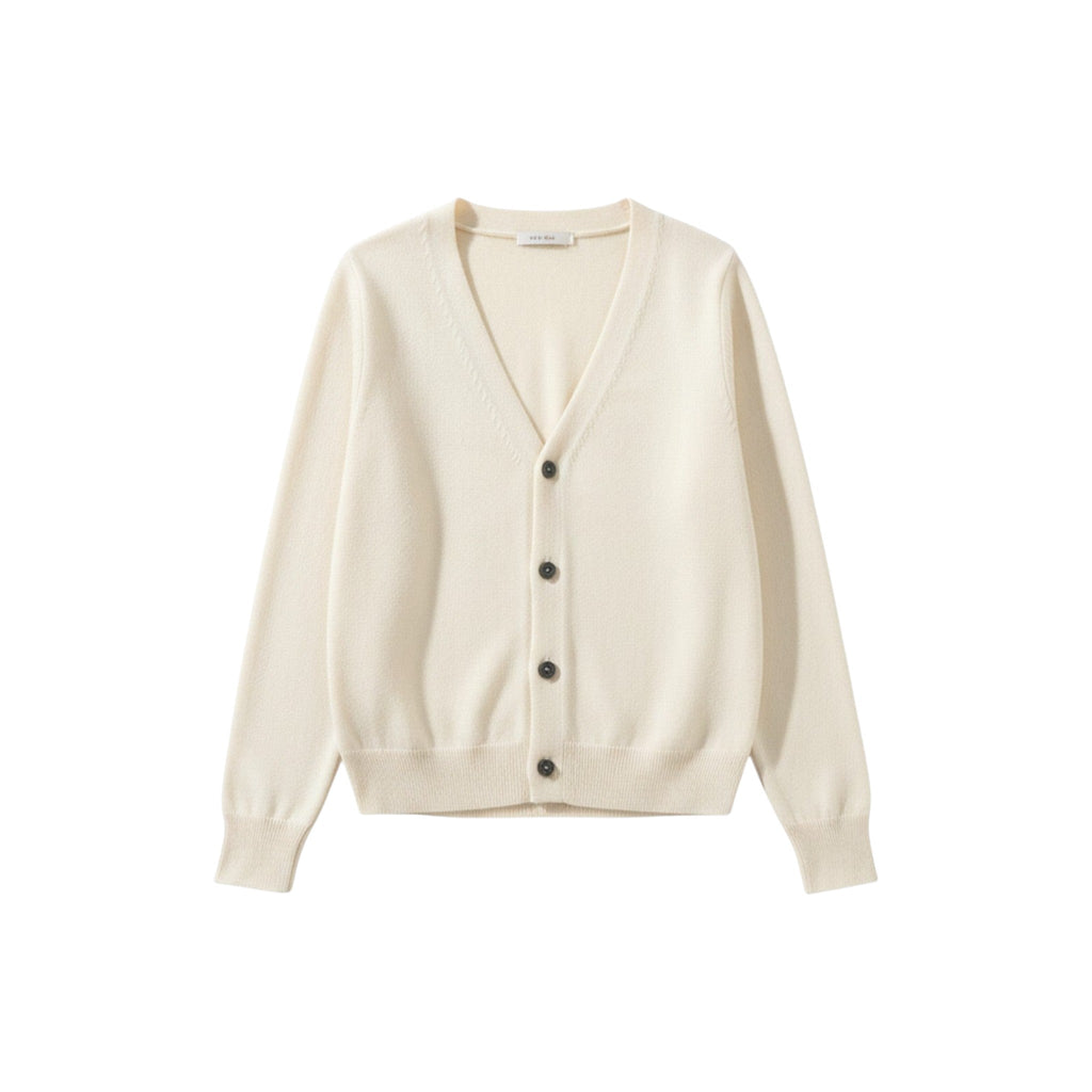 Women's long-sleeve V-neck button cardigan with ribbed trims