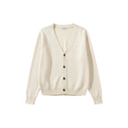 Women's long-sleeve V-neck button cardigan with ribbed trims