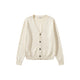 Women's long-sleeve V-neck button cardigan with ribbed trims