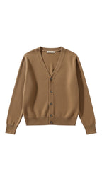 Women's long-sleeve V-neck button cardigan with ribbed trims