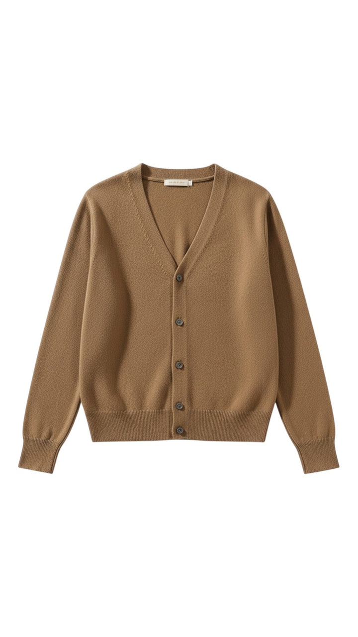 Women's long-sleeve V-neck button cardigan with ribbed trims