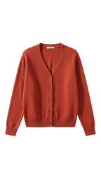 Women's long-sleeve V-neck button cardigan with ribbed trims