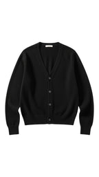 Women's long-sleeve V-neck button cardigan with ribbed trims