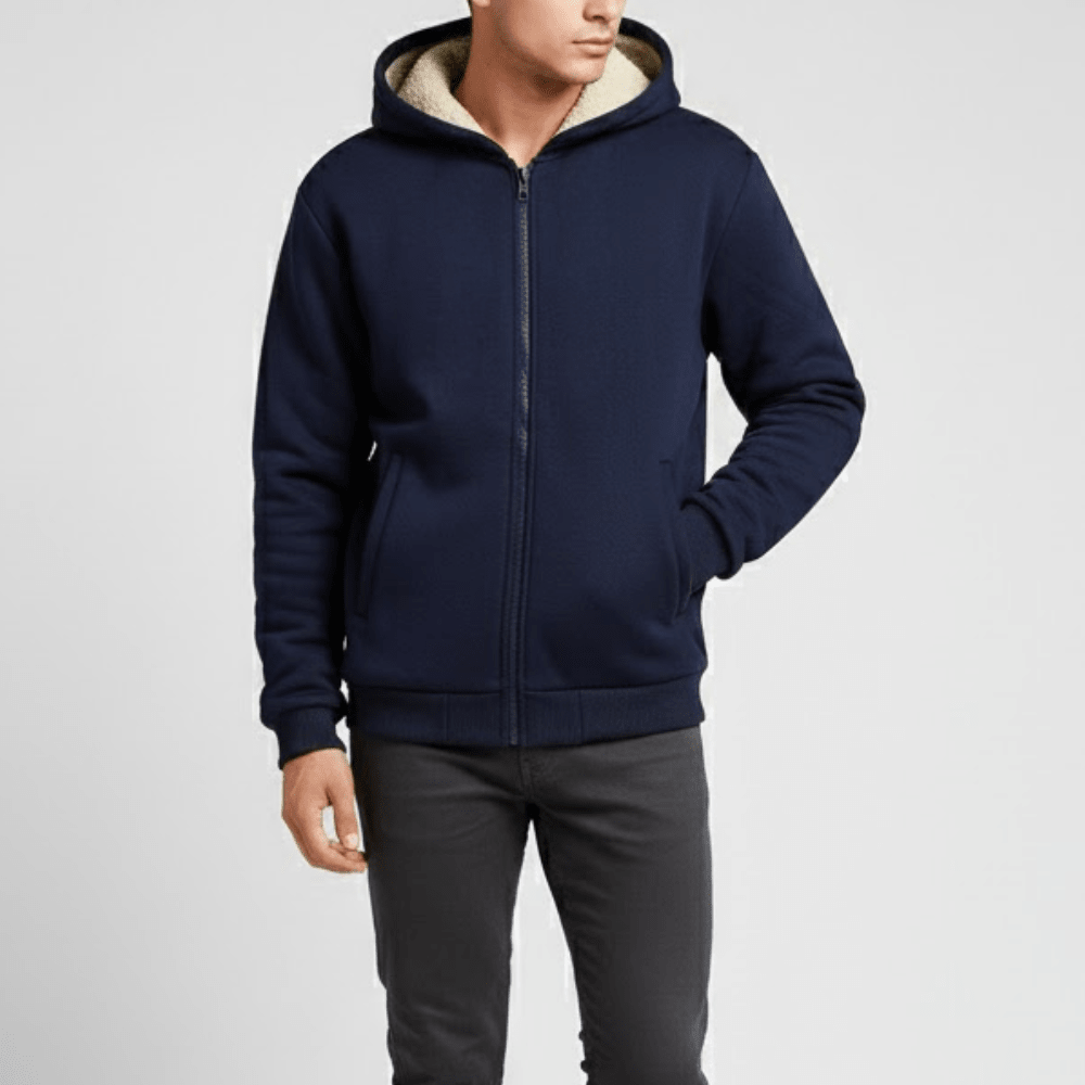 Men's sherpa-lined jacket with zip front