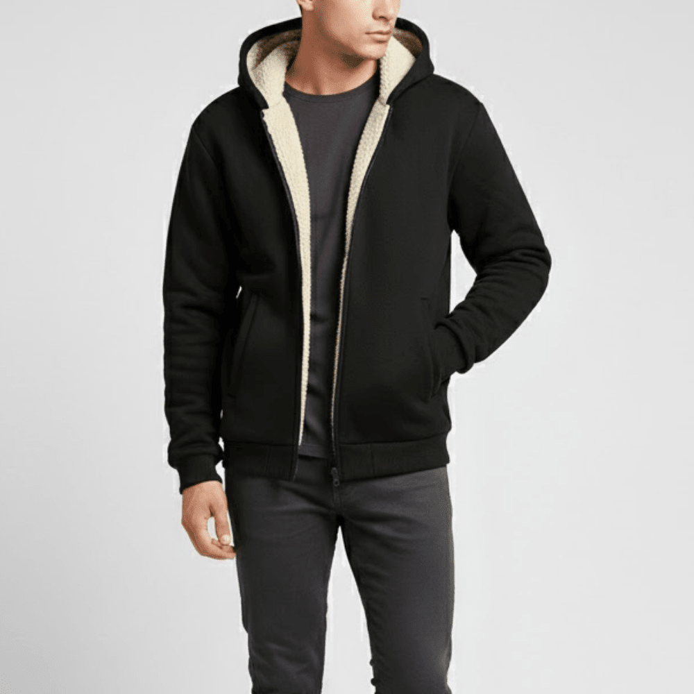 Men's sherpa-lined jacket with zip front
