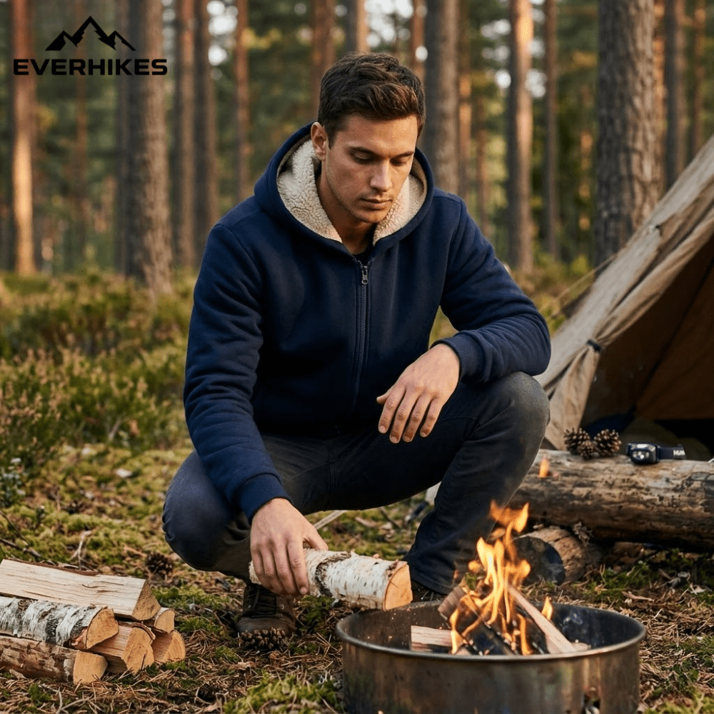 Men's sherpa-lined jacket with zip front