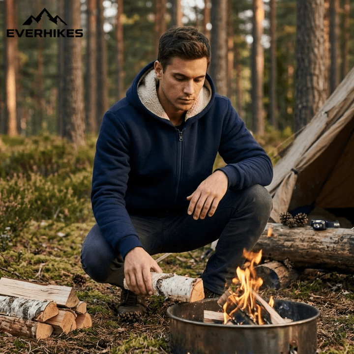 Men's sherpa-lined jacket with zip front