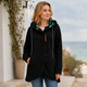 Women's longline hooded jacket with zip front, drawstring hood and side pockets