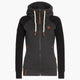 Women's hooded zip-up jacket with contrasting sleeves and pockets