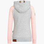 Women's hooded zip-up jacket with contrasting sleeves and pockets