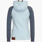 Women's hooded zip-up jacket with contrasting sleeves and pockets