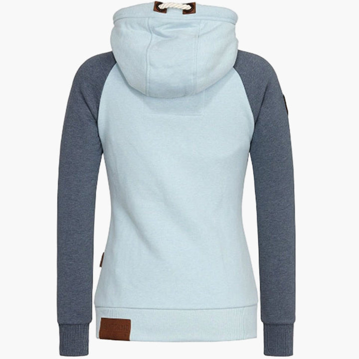 Women's hooded zip-up jacket with contrasting sleeves and pockets