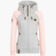 Women's hooded zip-up jacket with contrasting sleeves and pockets