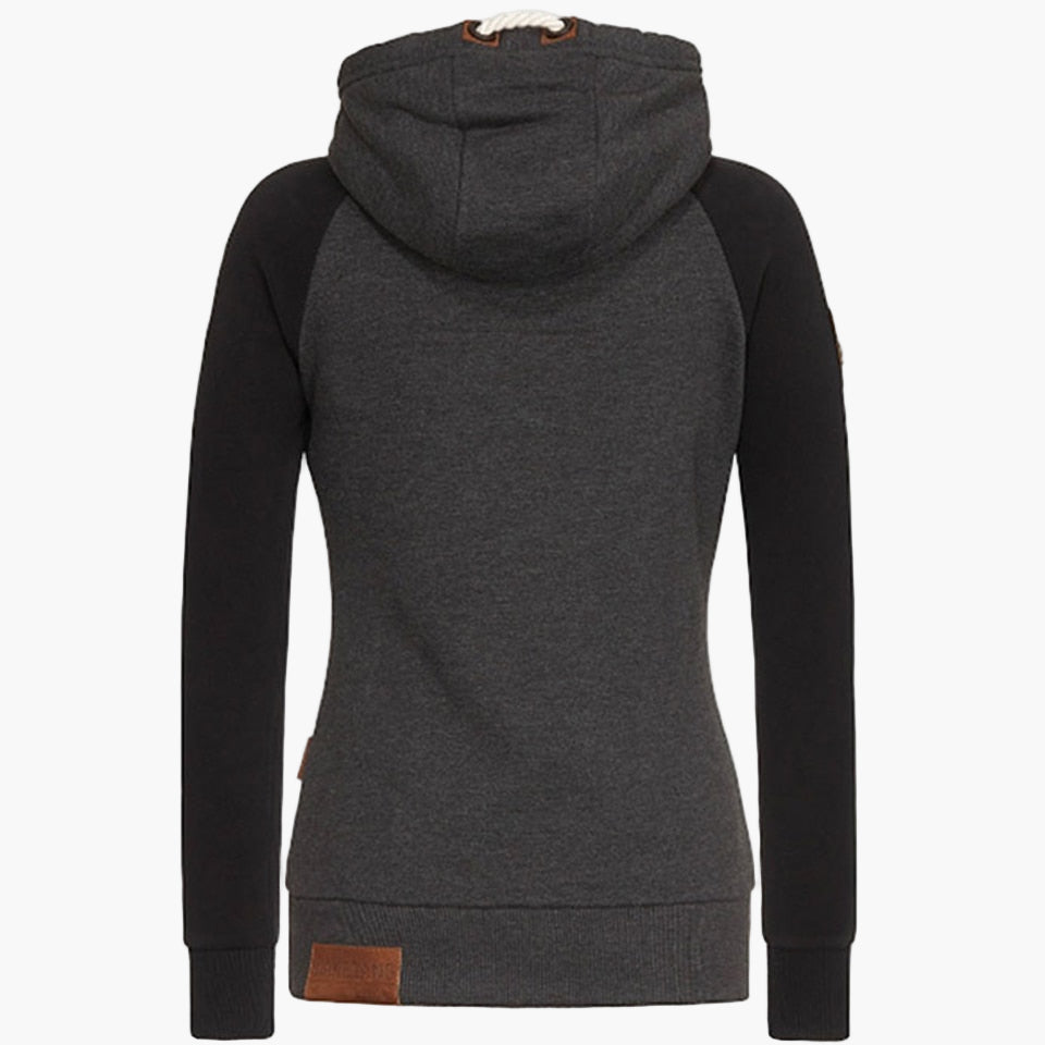 Women's hooded zip-up jacket with contrasting sleeves and pockets