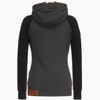 Women's hooded zip-up jacket with contrasting sleeves and pockets