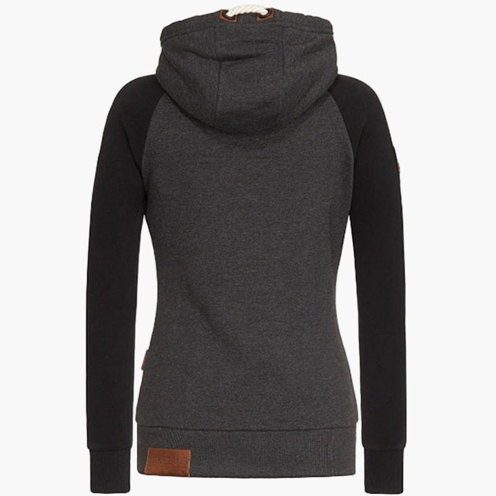 Women's hooded zip-up jacket with contrasting sleeves and pockets