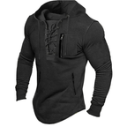 Men's lace up hoodie with chest and lower zip pockets