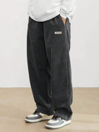 Men's loose straight-leg corduroy trousers with side pockets