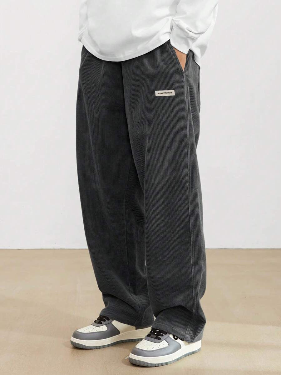 Men's loose straight-leg corduroy trousers with side pockets