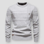 Men's crew neck sweater with raised horizontal and vertical detailing
