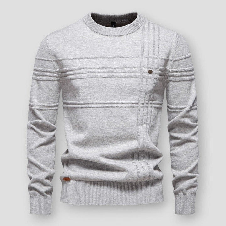 Men's crew neck sweater with raised horizontal and vertical detailing