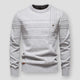 Men's crew neck sweater with raised horizontal and vertical detailing