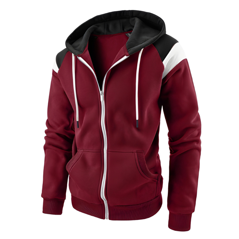 Men's colourblock zip hoodie with drawstring hood and front pockets