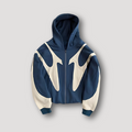 Men's hooded zip-up hoodie with contrasting graphic panels