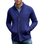 Men's textured knitted cardigan with shawl collar and front pockets
