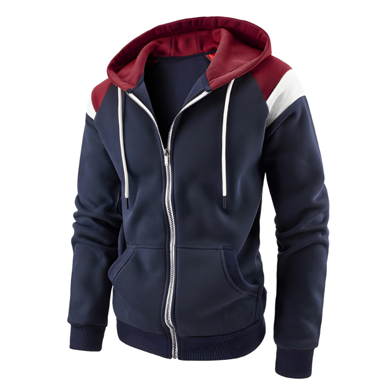 Men's colourblock zip hoodie with drawstring hood and front pockets