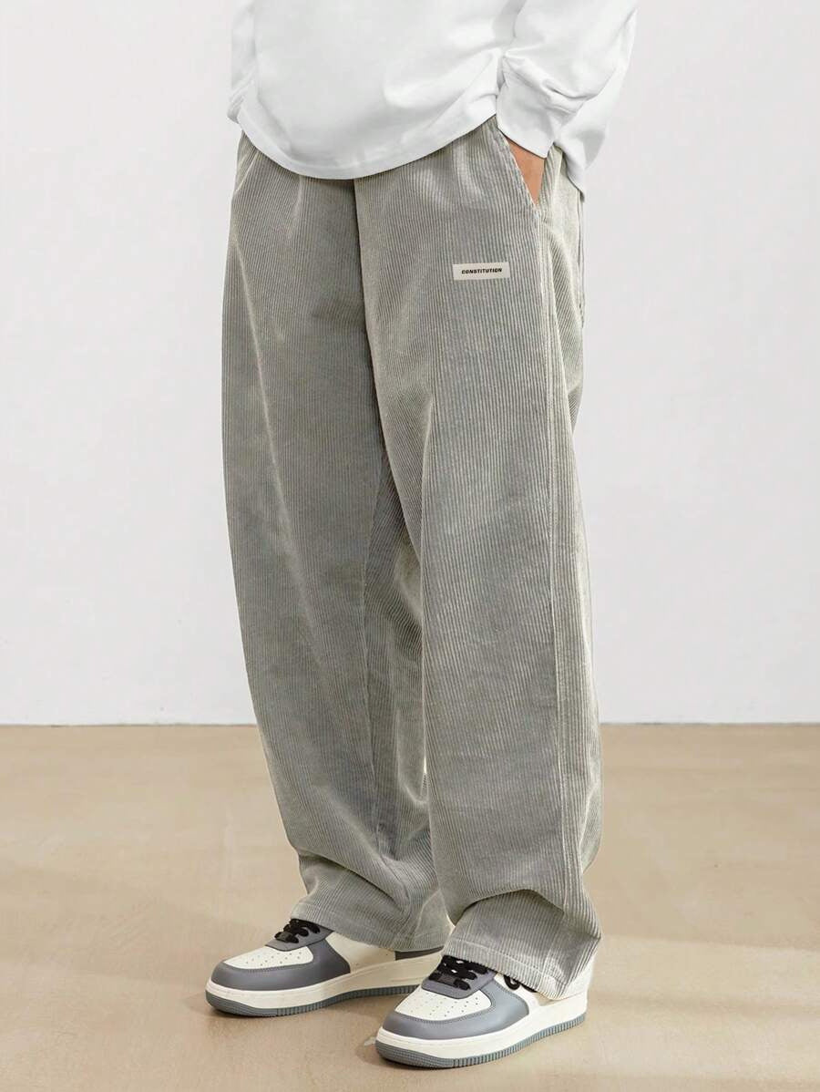 Men's loose straight-leg corduroy trousers with side pockets
