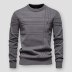 Men's crew neck sweater with raised horizontal and vertical detailing