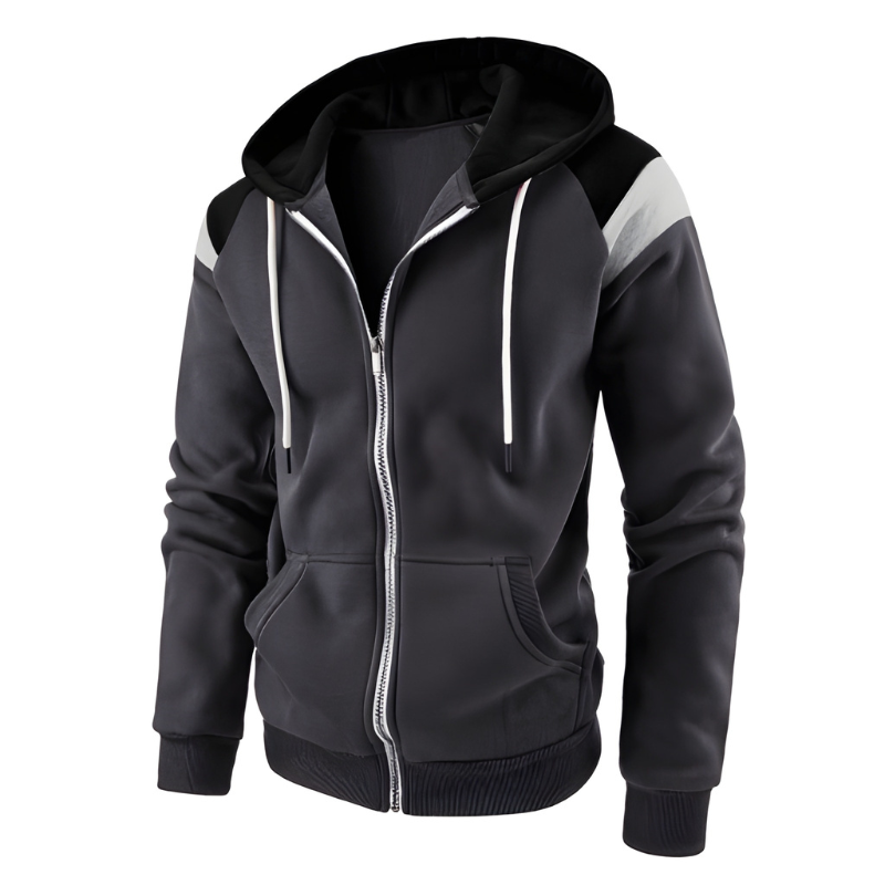 Men's colourblock zip hoodie with drawstring hood and front pockets