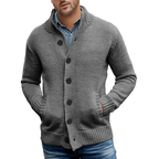 Men's textured knitted cardigan with shawl collar and front pockets