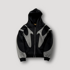 Men's hooded zip-up hoodie with contrasting graphic panels