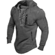 Men's lace up hoodie with chest and lower zip pockets