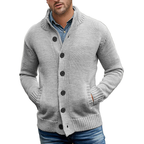 Men's textured knitted cardigan with shawl collar and front pockets