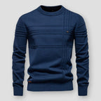 Men's crew neck sweater with raised horizontal and vertical detailing