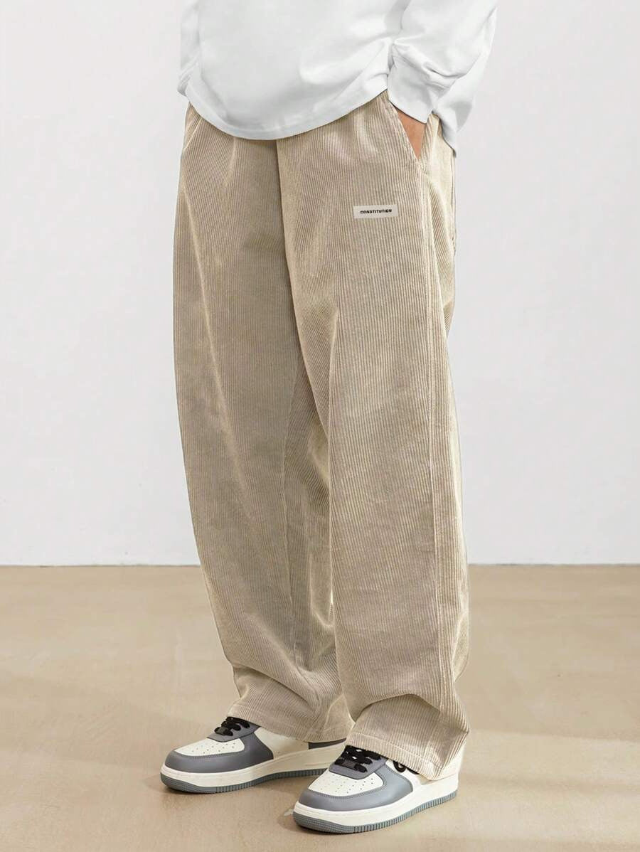 Men's loose straight-leg corduroy trousers with side pockets