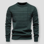 Men's crew neck sweater with raised horizontal and vertical detailing