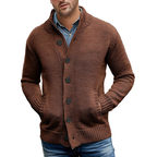 Men's textured knitted cardigan with shawl collar and front pockets