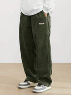 Men's loose straight-leg corduroy trousers with side pockets