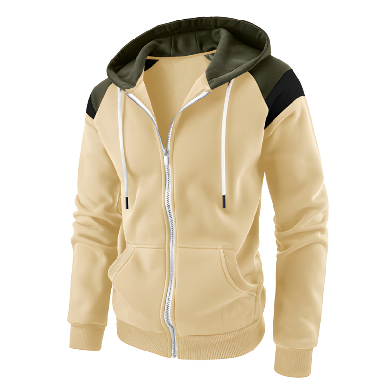 Men's colourblock zip hoodie with drawstring hood and front pockets