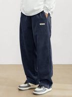 Men's loose straight-leg corduroy trousers with side pockets